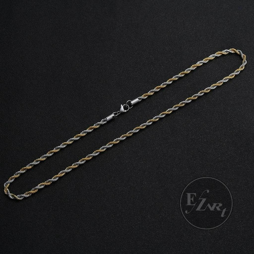 GELANG / KALUNG PRIA RANTAI TAMBANG TEBAL KOMBINASI GOLD SILVER TITANIUM STEEL ANTI KARAT HIP HOP