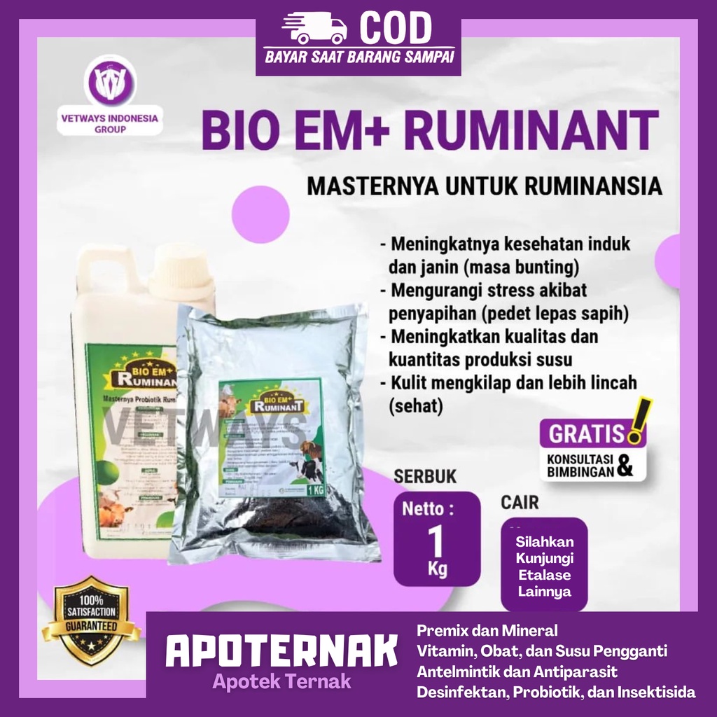 Probiotik Serbuk Ternak BIO EM+ 1 Kg Ruminant - probiotik sapi - Probiotik Kambing BIO EM+ RUMINANT Serbuk | Probiotik Ternak Sapi Kambing Domba | Apoternak