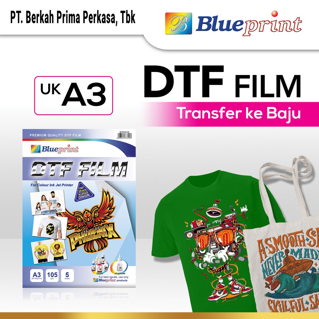 

Kertas Transfer Film DTF BLUEPRINT / Digital Transfer Film - A3 Isi 5 Lembar