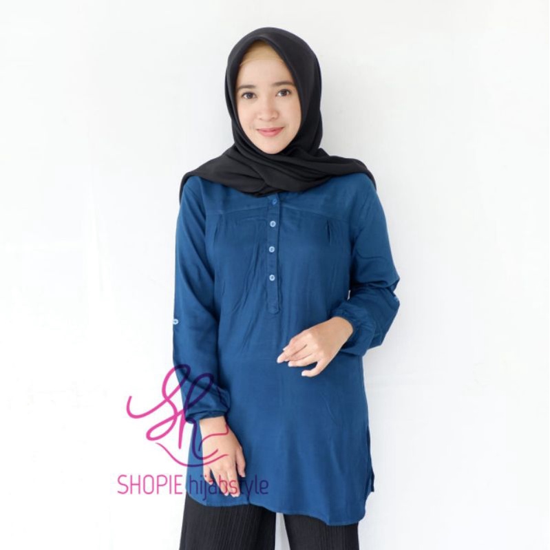 Blus Polos Prussian Blue - Blouse Polos Rayon - Atasan Rayon - Fathin Basic - Biru Tosca Tua
