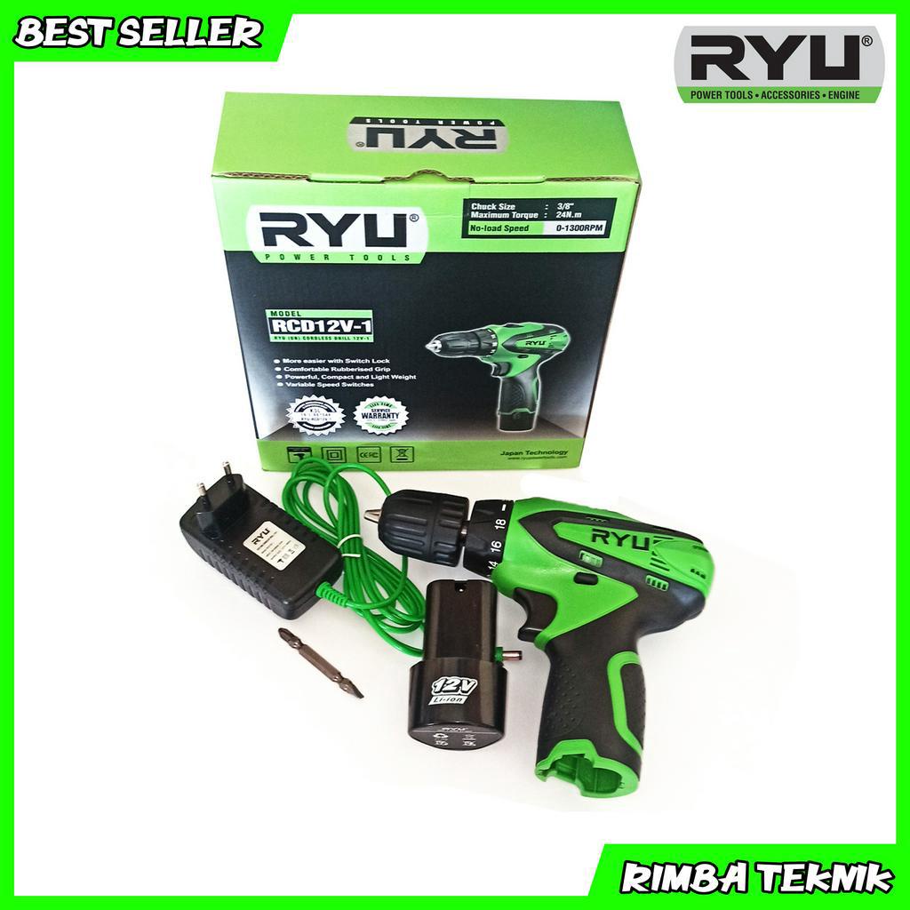 RYU Cordless Drill 12v-1 Mesin Bor Batre 10mm Kayu dan Besi 1 Baterai