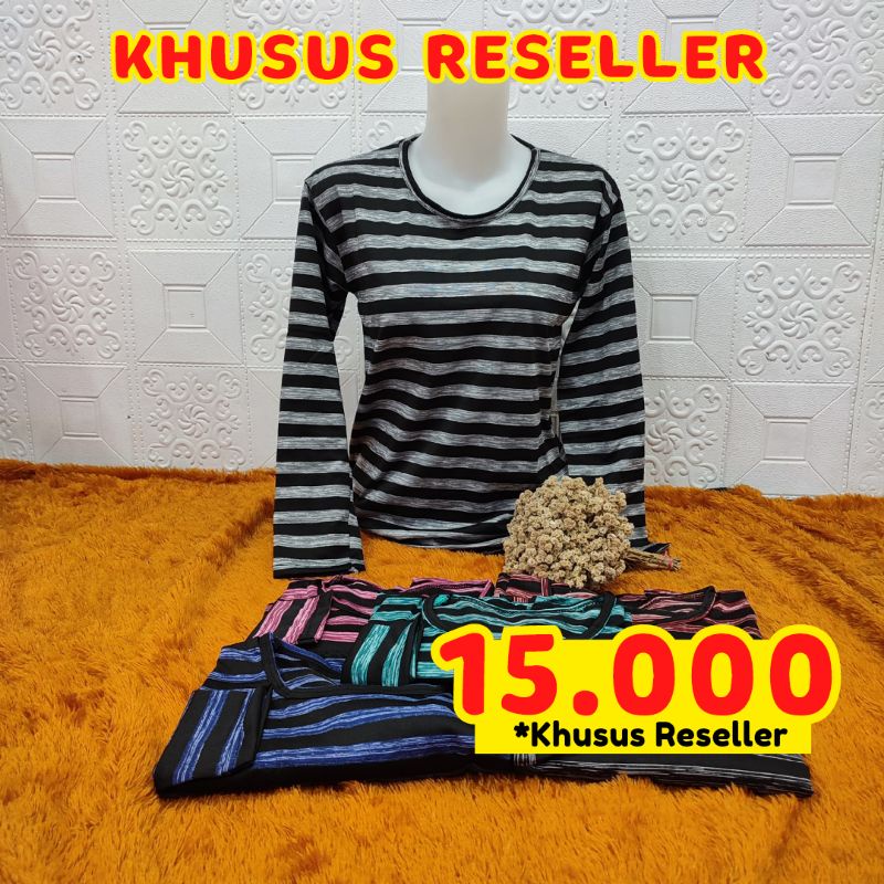 Kaos wanita lengan panjang salur O Neck murah