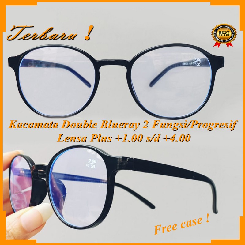 Kacamata Baca 2 Fungsi Double Blueray Plus (+) dari +1.00- +4.00 Kacamata Pria Wanita kacamata Plus