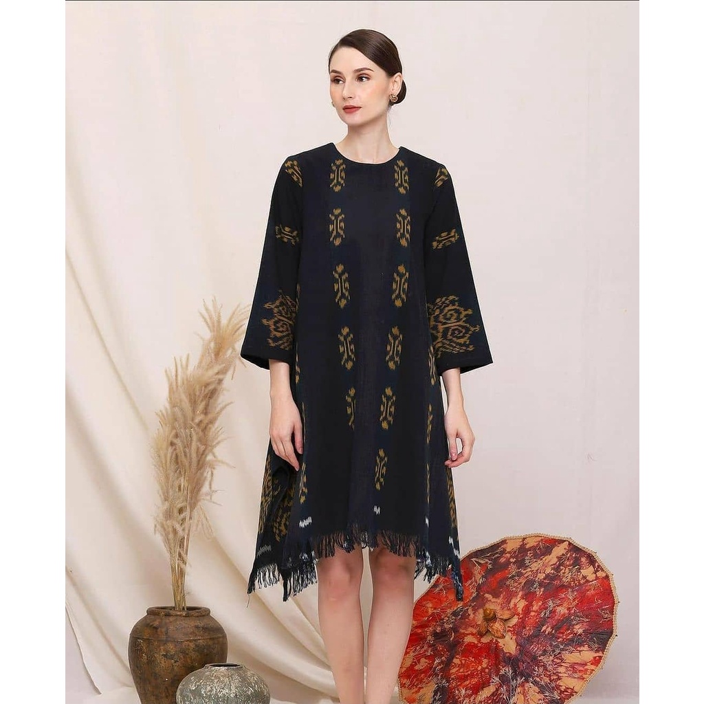 Baju Tenun Wanita Etnik tenun Casual Formal Tunik Blouse Dress Kondangan Kaftan Tenun