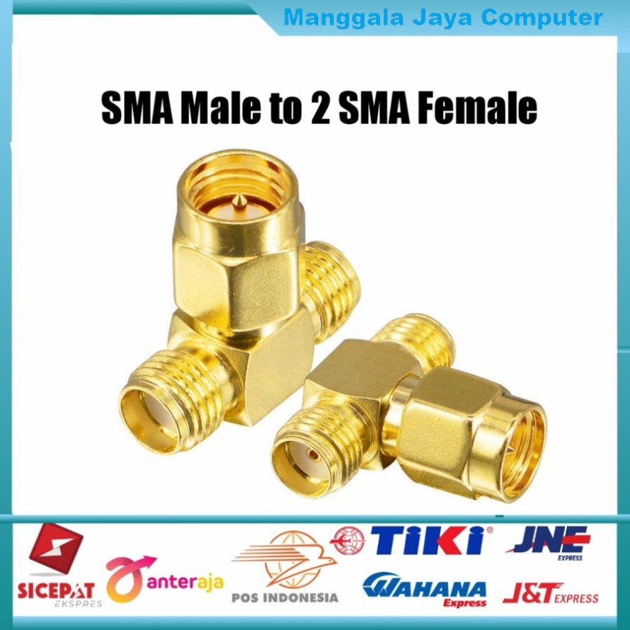 Konektor Adapter T SMA male to Dua SMA female Sambungan Antena Router Orbit Star 1 & 2