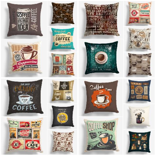 BANTAL SOFA PRINT MOTIF KOPI CAFE COFFEE VINTAGE 40X40 CM