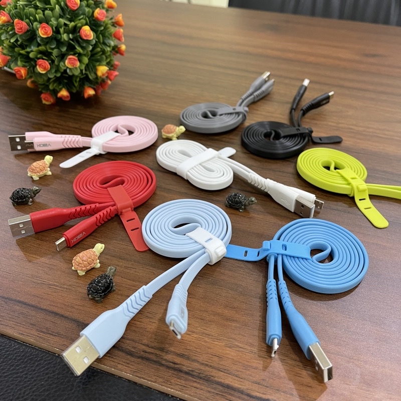 GROSIR KABEL DATA VIBOX 100CM VBS100 3A MICRO TYPE C SOFT COLOUR NEW NONPACKING