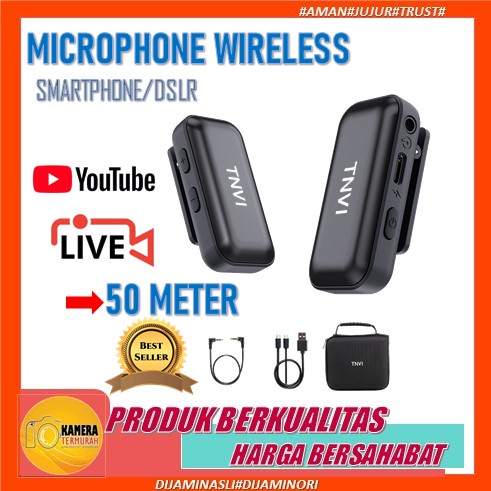 Microphone Mic Jepit Wireless VLOG Smartphone DSLR 50 Meter