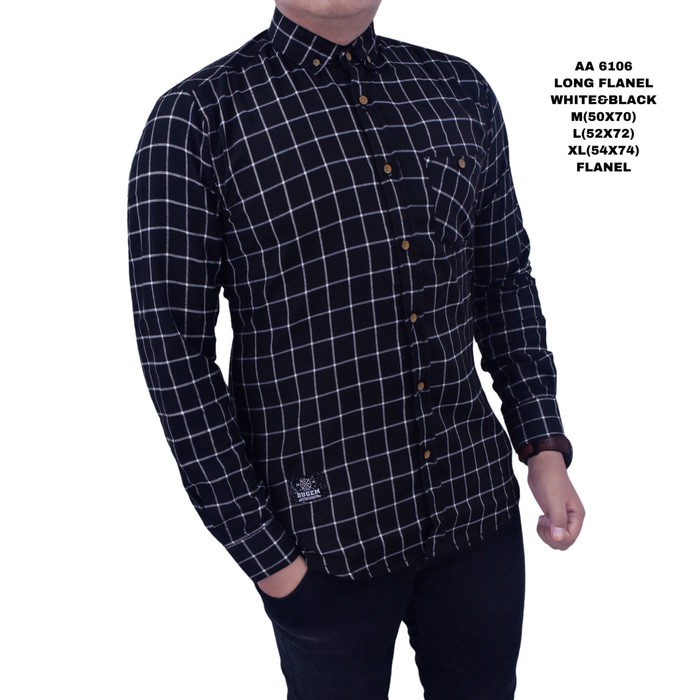kemeja flanel planel flannel pria black & grey