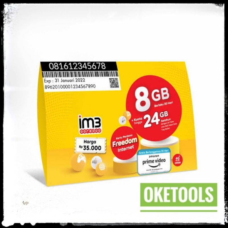 Kartu Perdana Indosat IM3 Ooredo 8GB Full 24 Jam