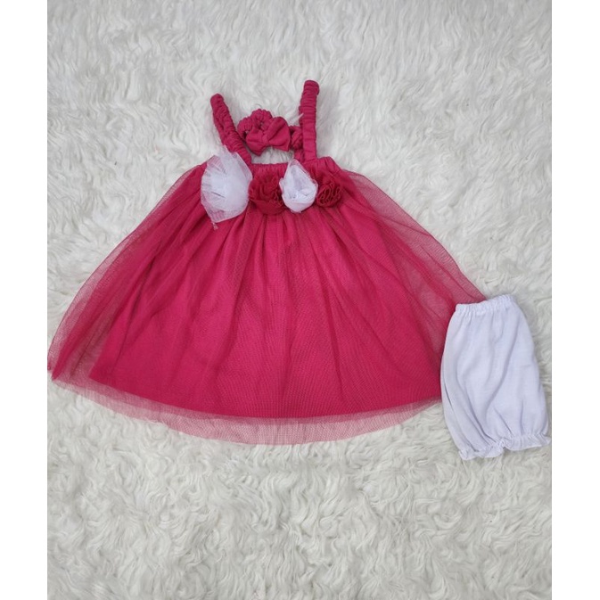 baju bayi perempuan dress pesta + bandana