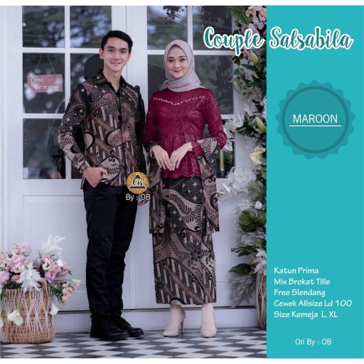 New Arrival | Kebaya Couple Batik - Batik Couple Anjella Hauw Tulle Slendang Aplikasi Payet