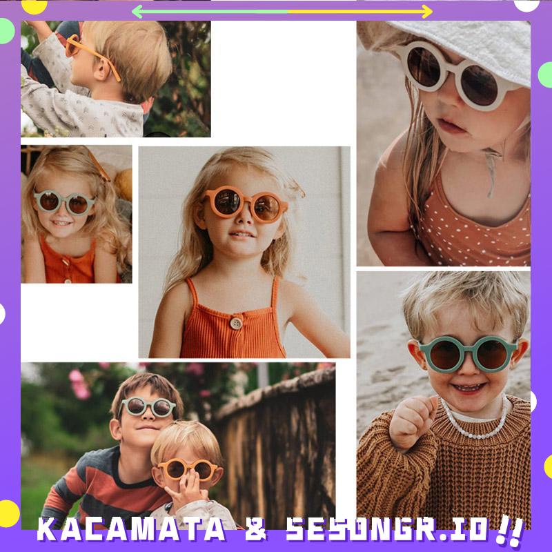 Kacamata Hitam Anak/kacamata bayi/unglasses anak Matte Bingkai Bulat Trendi Retro Cute Clear Vision