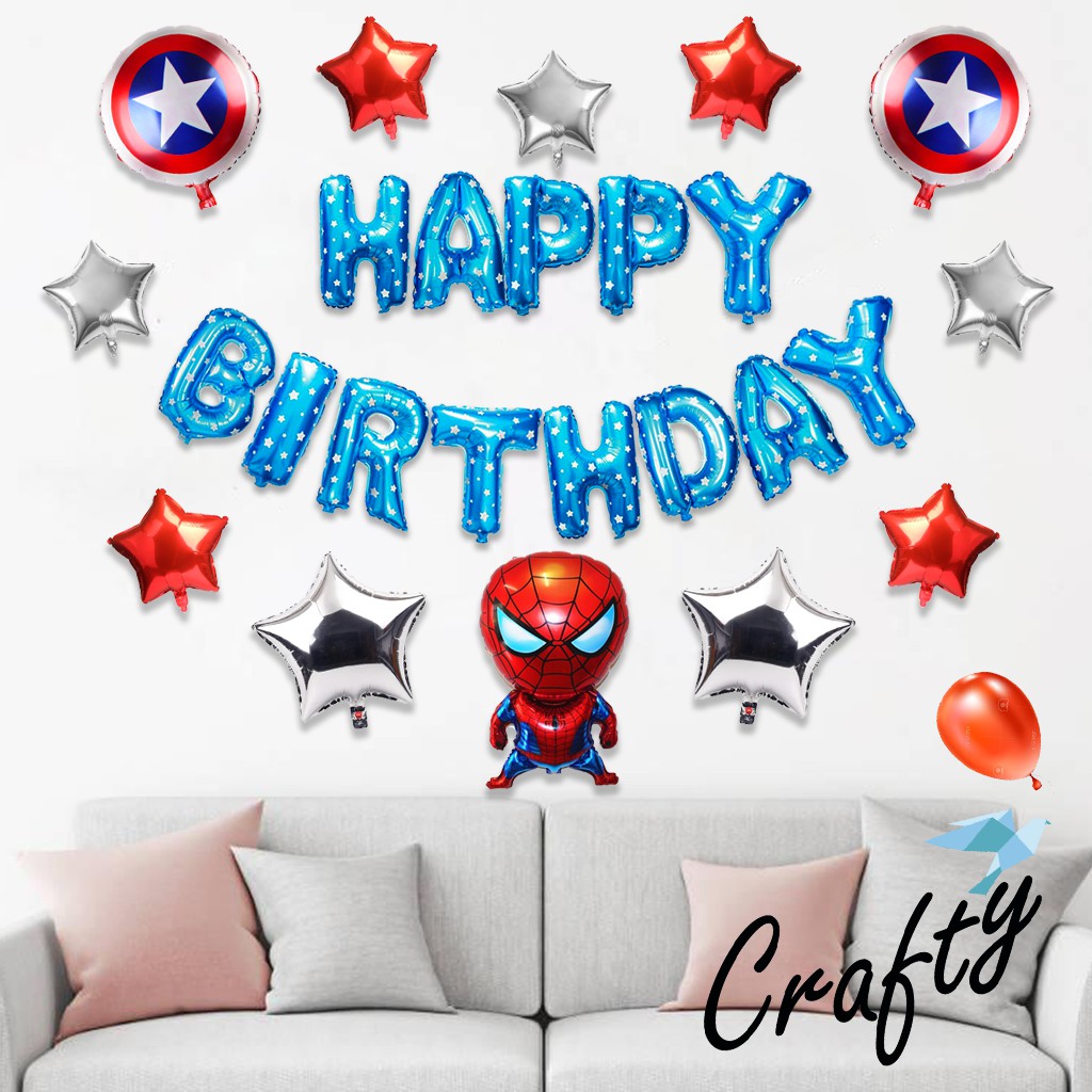 [PAKET] Kids BIRTHDAY Set SPIDERMAN BLUE Tiruan Dekorasi Backdrop Ulangtahun Anak