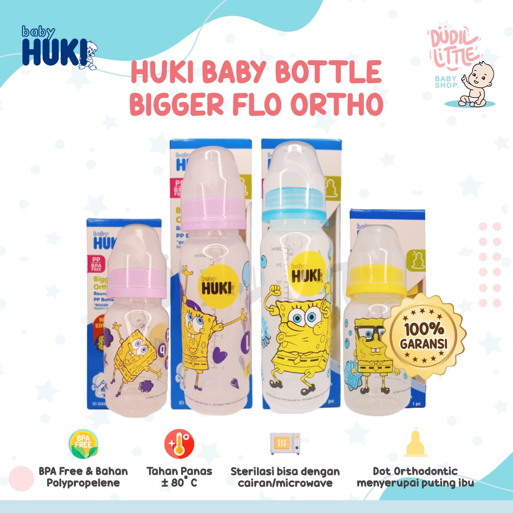 Huki botol susu dot gepeng orthodontic Super flo Karakter Spongebob BPA Free 120-240ml 100% Garansi