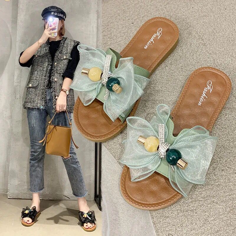 TOPGROSIR TG1556 Sandal Slip Flat Wanita Import Motif Bunga Lucu