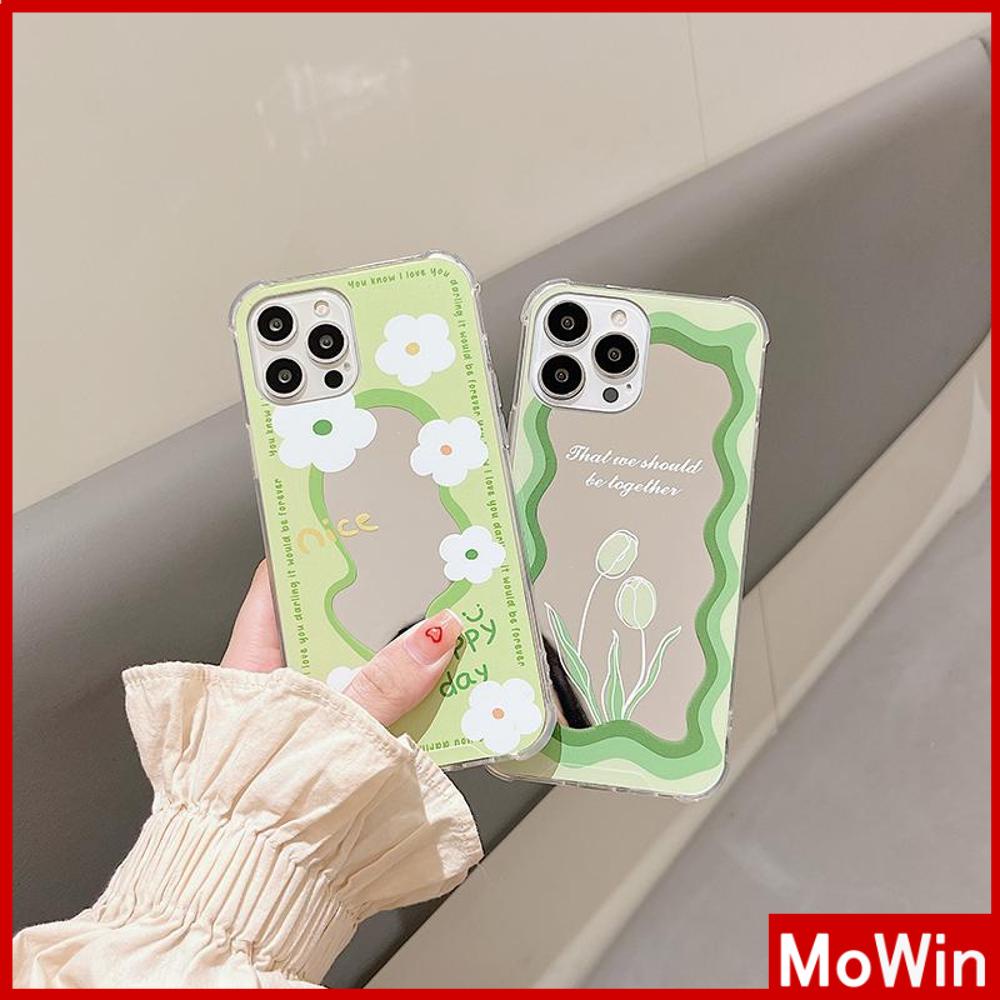 iPhone Case Acrylic HD Mirror Airbag Shockproof Protection Camera Cute Line Green Flowers Compatible For iPhone 11 iPhone 13 Pro Max iPhone 12 Pro Max iPhone 7 Plus iPhone xr