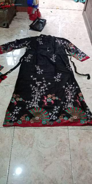 Gamis Batik Couple Motif Kipas Merak Hitam