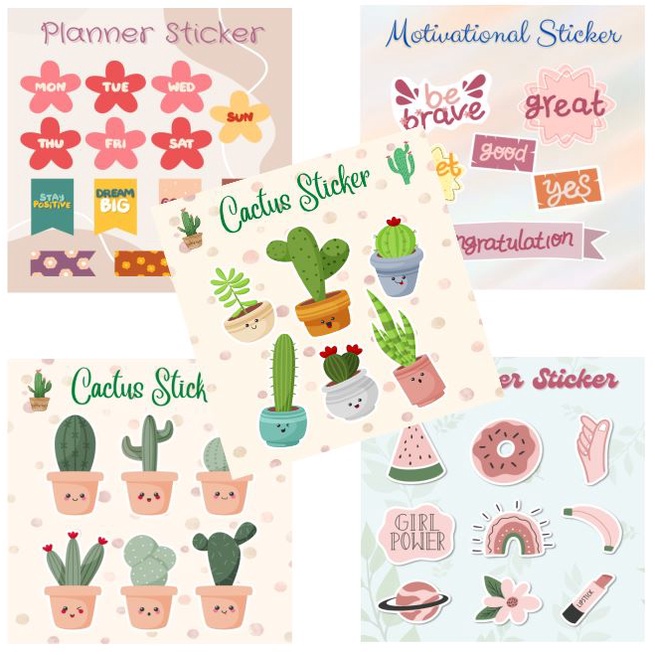 

sticker aesthetic scrapbook casing HP sticker planner sticker lucu unik motivasi kaktus girl power