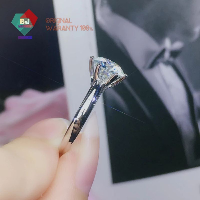 Cincin Wanita Batu Moissanite Perak Asli Versi Tebal