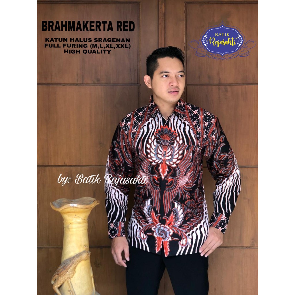 BRAHMAKERTA RAJASAKTI KEMEJA BATIK SOLO PRIA LENGAN PANJANG LAPIS FURING ATASAN BATIK PREMIUM MODERN KATUN HALUS BAHUWIRYA  BANAMITRA BANAMITRA PUTIH BANGSAWAN BAYU PUTRA BERLIAN BIRU BHARATAYUDA BIMASENA BIRENDRA BIRU INDAH BRAHMAKERTA BRAHMAKERTA MERAH