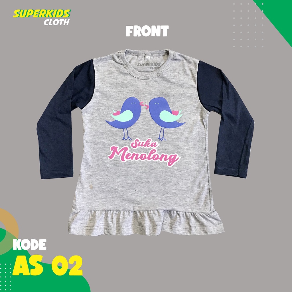 BAJU ANAK PEREMPUAN / KAOS ANAK PEREMPUAN / PAKAIAN ANAK CEWEK KAOS ANAK PEREMPUAN LENGAN PANJANG SUKA MENOLONG ECER GROSIR SUPERKIDS CLOTH 1 - 11 TAHUN