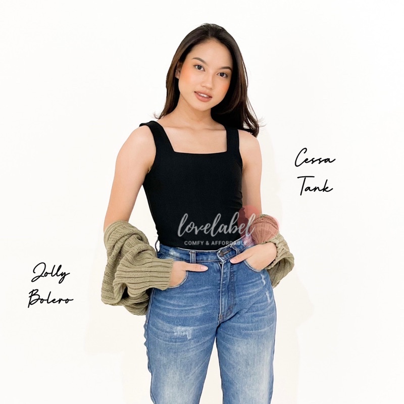 Cessa Tanktop Square Kotak Wanita Jersey Tebal Atasan Kamisol-4