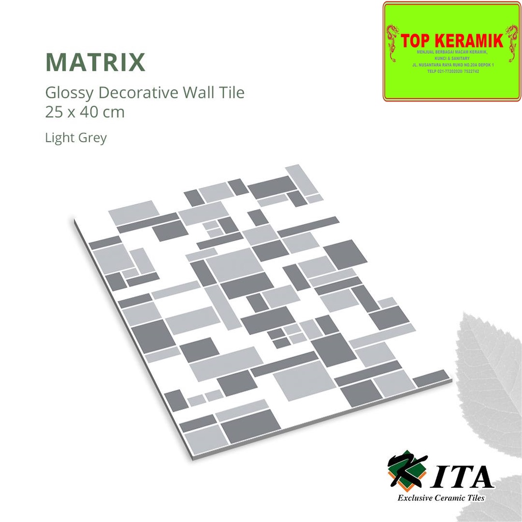 Keramik Dinding Kita 25x40 Matrix Light Grey Kw 1