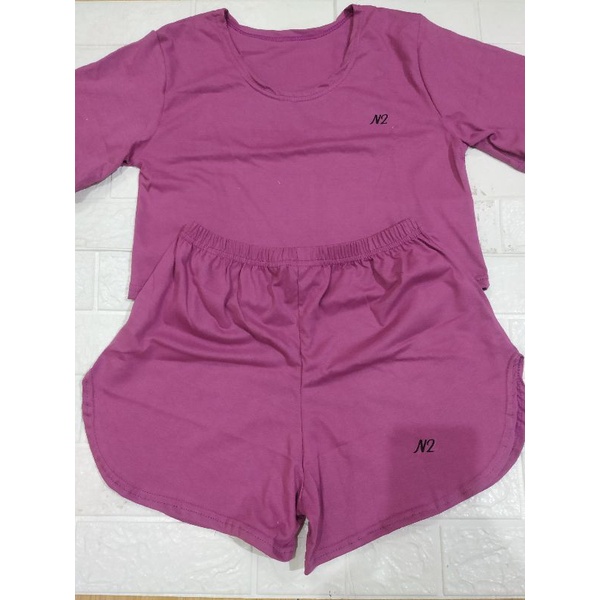 N2-1SET PAKAIAN SANTAI CEWE POLOS BAHAN ADEM