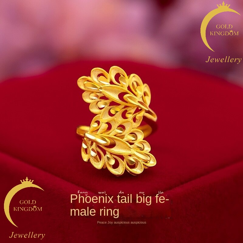 Cincin Model Terbuka Desain Bunga Phoenix Tail Emas Asli Kadar 375Gaya Korea Jepang Untuk Wanita