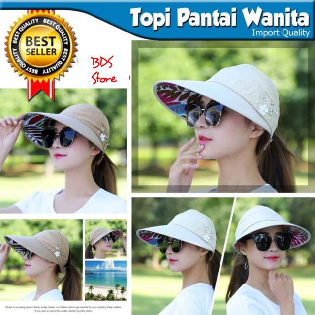 Topi Pantai Wanita import / Topi fashion Anti UV Gulung