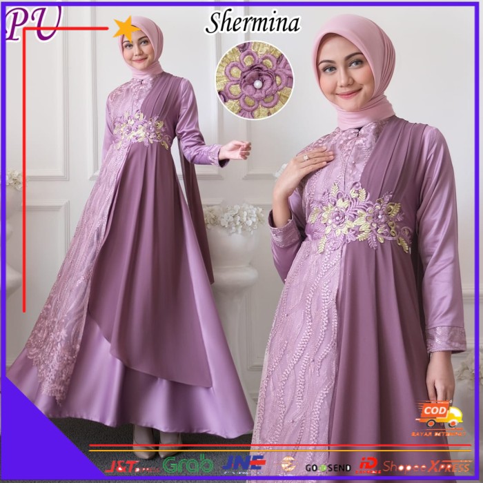 ❤BISA COD❤ MAXI SHERMINA syari GAMIS Cantik pesta lebaran SERAGAM Muslim JUMBO - Ungu Dusty