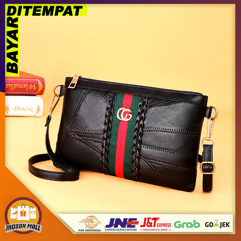 JM Tas Selempang Wanita / Clutch Bag Fashion Murah Kulit Sintetis Motif Garis Import Jakarta T199
