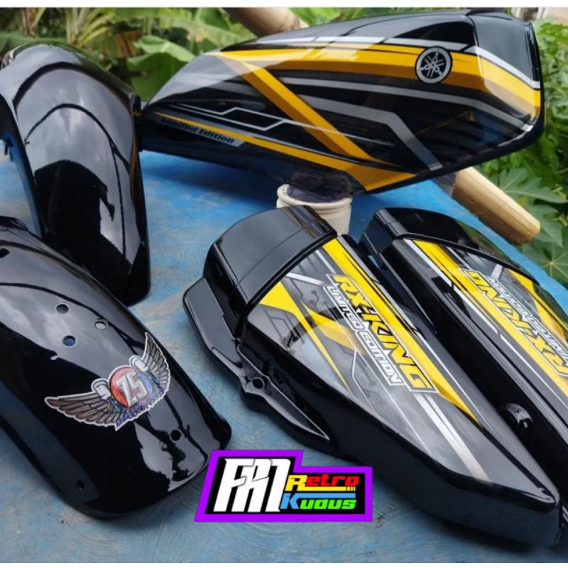Tangki Tengki Bensin Yamaha RX-King airbrush set slebor depan belakang plus tutup aki warna hitam ku