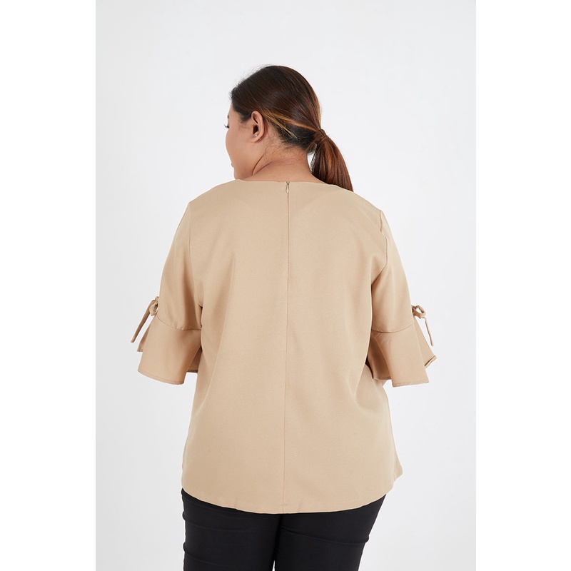 Sorabel - Dassara Plain Ribbon Blouse Big Size / Blouse Wanita V Neck Jumbo Lengan 3/4-5