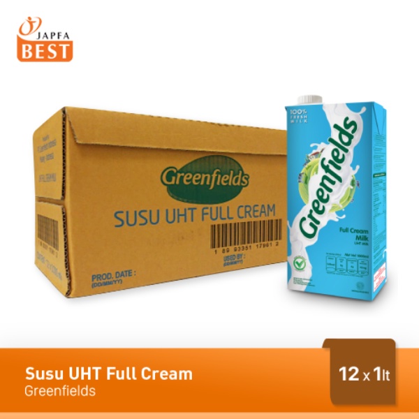 Susu UHT Full Cream Greenfields [12 Pcs x 1 Liter]