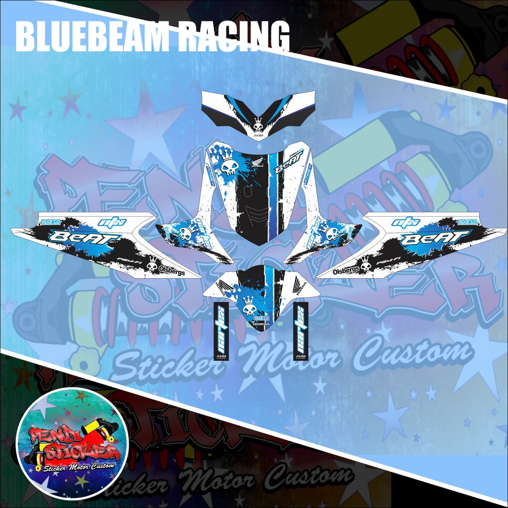 DECAL STICKER HONDA BEAT KARBU BLUEBEAM RACING BIRU