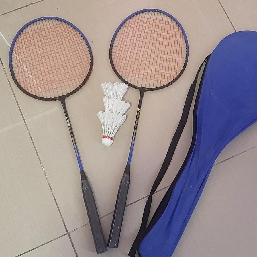 Paket olahraga 2 raket badminton bulu tangkis kok shuttlecocks racket anak dan dewasa