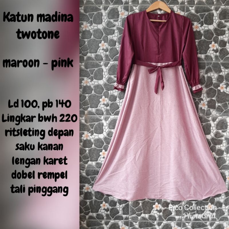 Gamis syari Katun Madina original premium hitam / maron