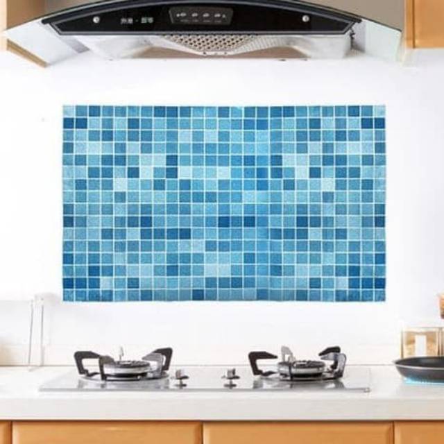 WALLPAPER STIKER KITCHEN DAPUR / KAMAR MANDI MURAH ANTI MINYAK ANTI AIR / ANTI PANAS MOTIF KOTAK BIRU SIZE 60CMX300CM