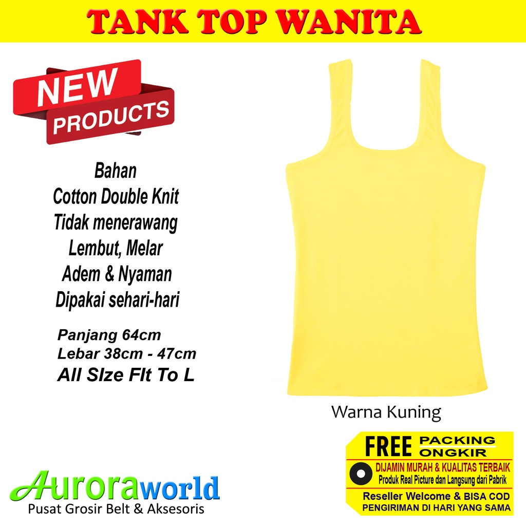 Auroraworld Tank Top Tanktop dalaman wanita bahan Spandex Premium dan Cotton Double Knit tidak menerawang, adem dan nyaman di pakai bisa COD