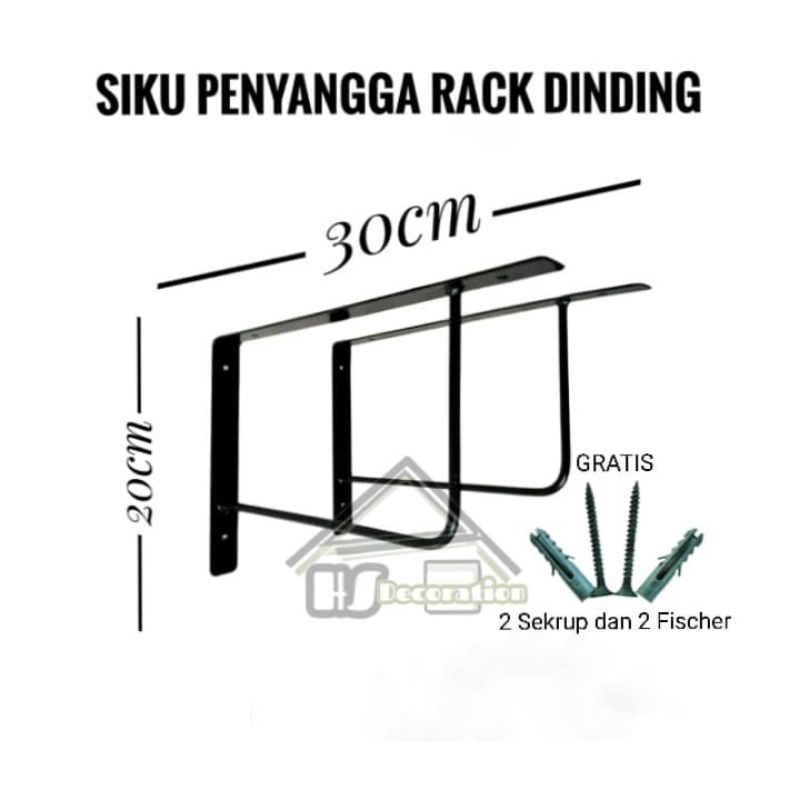 Rak besi siku penyangga ambalan, siku besi tempel dinding 30x20 cm