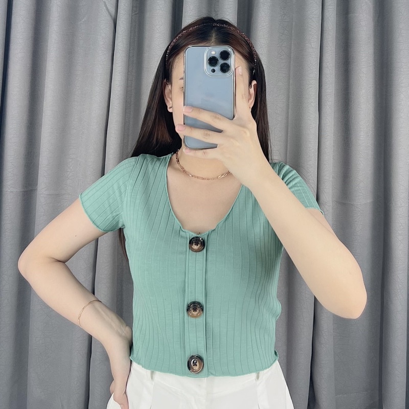 Shelby button crop top 061 | Crop top korea button | atasan wanita crop