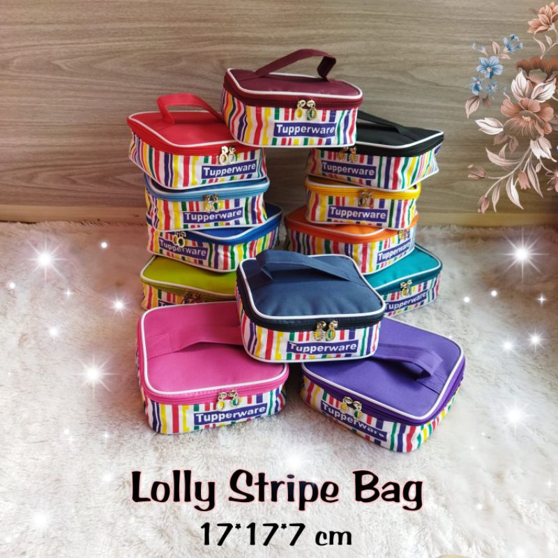 Tas Lolly tupp motif stripe Tupperware/tas bekal tupperware