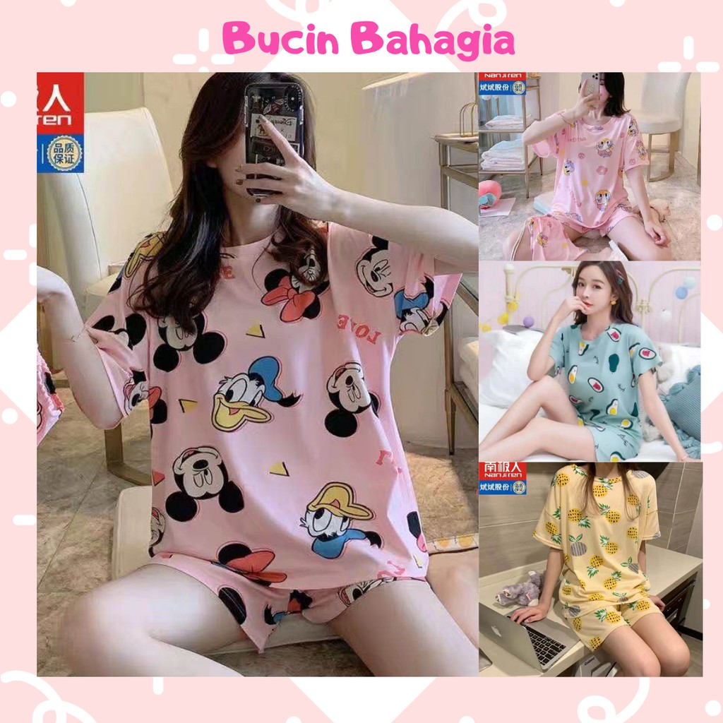 Pajamas Baju Tidur Wanita Piyama Lengan Pendek Import Motif Kartun Lucu BT01