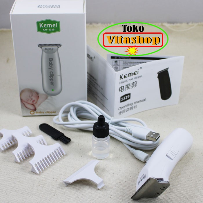 Kemei KM-1319 Alat Cukur Rambut Bayi Elektrik Baby Shaver Trimmer Clipper Putih