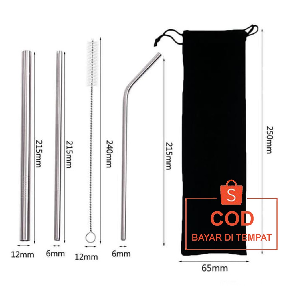 ✅COD Sedotan Stainless Set Straw Steril 5 Pcs Perlengkapan Alat Peralatan Dapur Rumah Tangga Murah