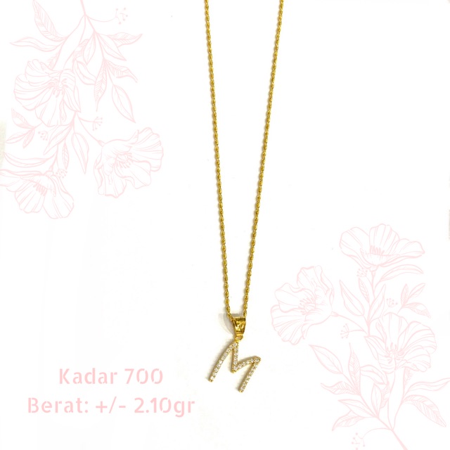 Kalung Set Liontin Huruf M Permata Emas Asli Kadar 700