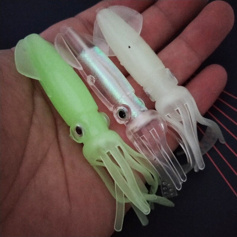 Umpan Pancing Bentuk Cumi cumi Luminous Squid Soft Bait Lure 10 PCS