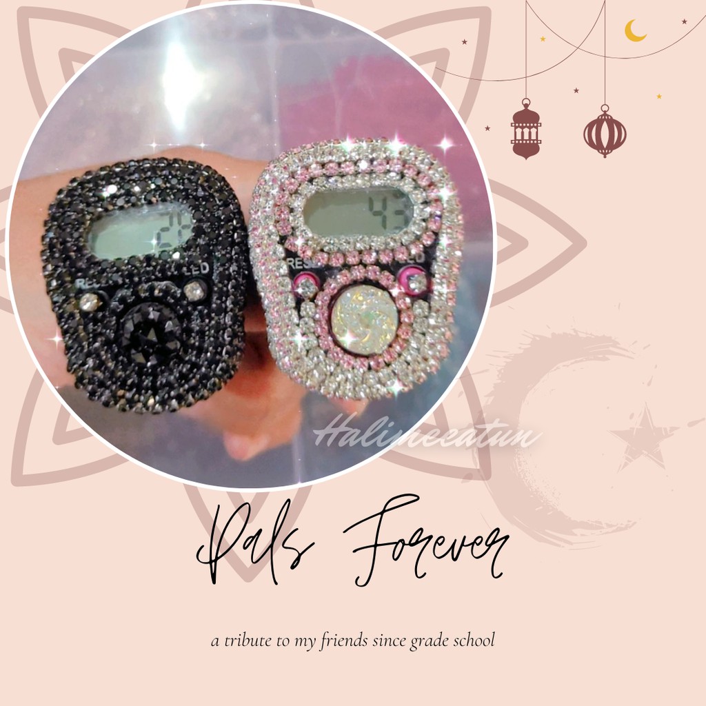 Tasbih Digital Swarovski LED Premium Custom Nama Wanita Muslim Blink Tali Mutiara